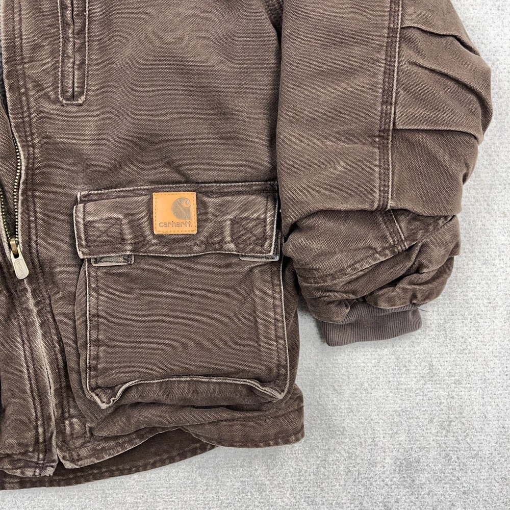 Vintage Carhartt Youth Small Brown Sherpa Lined Hooded C95 DKB Boys Chore Winter - Picture 8 of 12